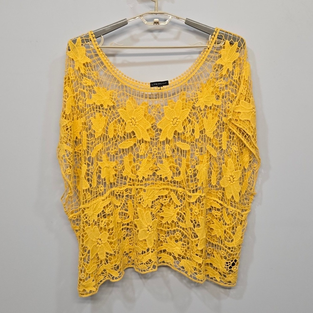 Yellow Floral Crochet Cover Up Top Plus Size 26 Boho Festival Beach Lane Bryant